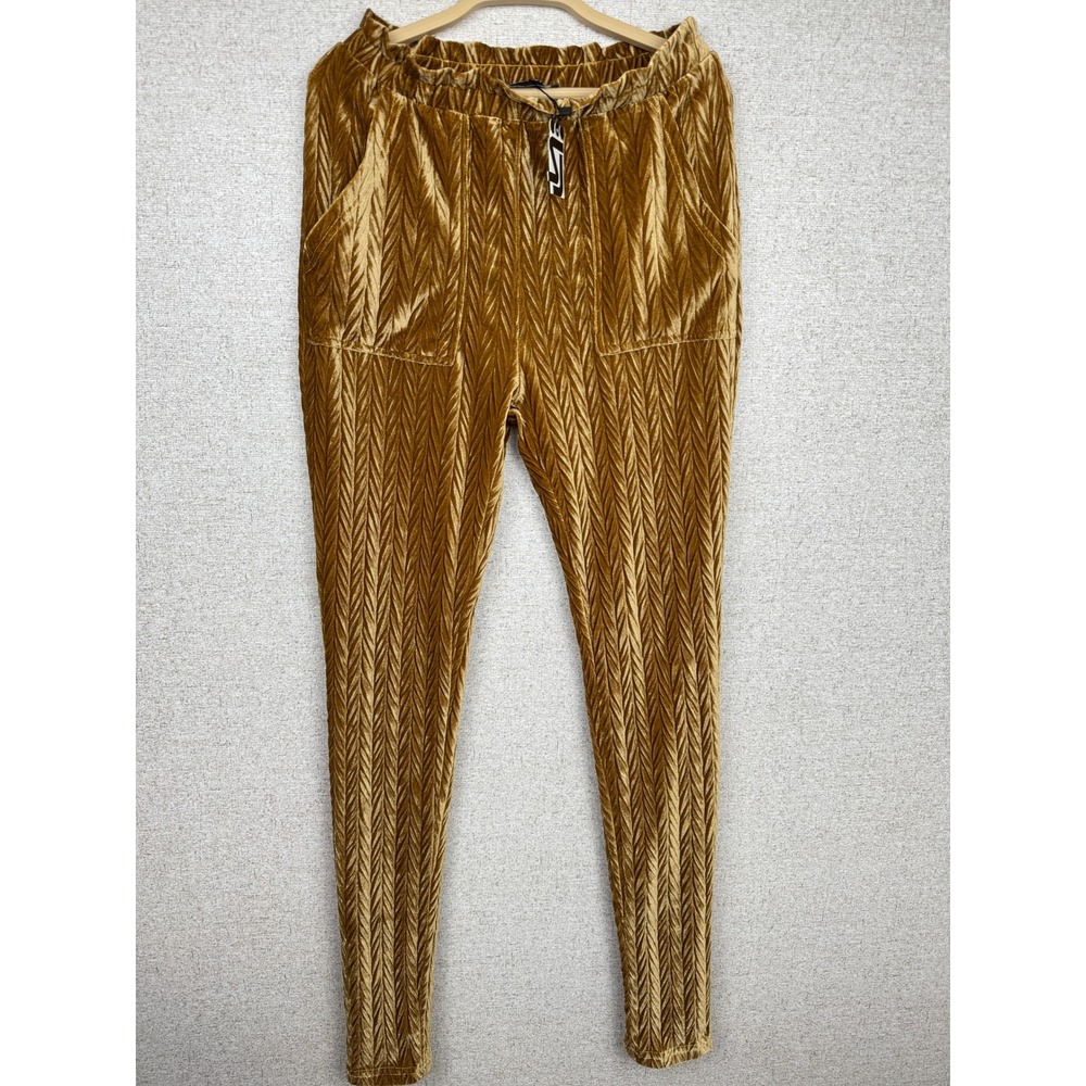 Shane Justin Womens Textured Velvet Jogger Pants Size L Mustard Gold NWT Pull On